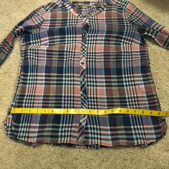 Plaid Sheer Cotton Candy Pink & Blue Classic Button Down Shirt - Picture 12 of 14
